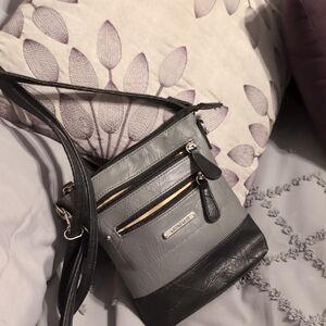 Stone & Co Gray and Black Crossbody Bag with Gold-Tone Hardware